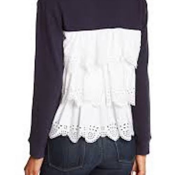 JOIE Devra Eyelet Ruffle Long Sleeve Sweatshirts in Navy/White Size Small - Picture 3 of 7